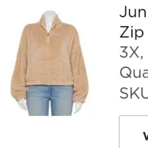 NWT SO perfectly soft sherpa faux fur tan 1/4 zip up jacket